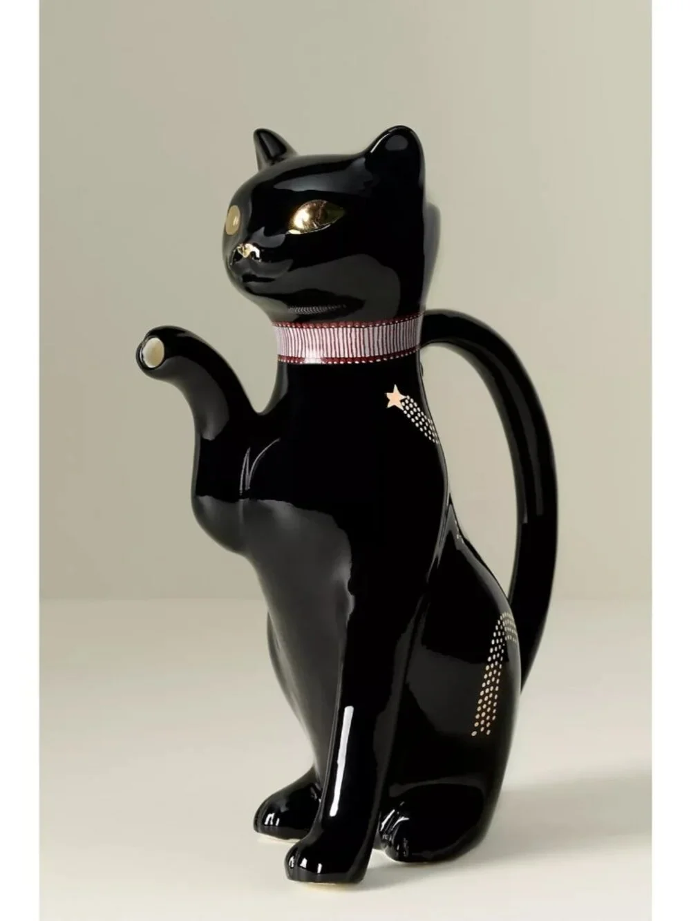 Florence Balducci Anthropologie Black Cat Vase Pitcher Halloween Gold